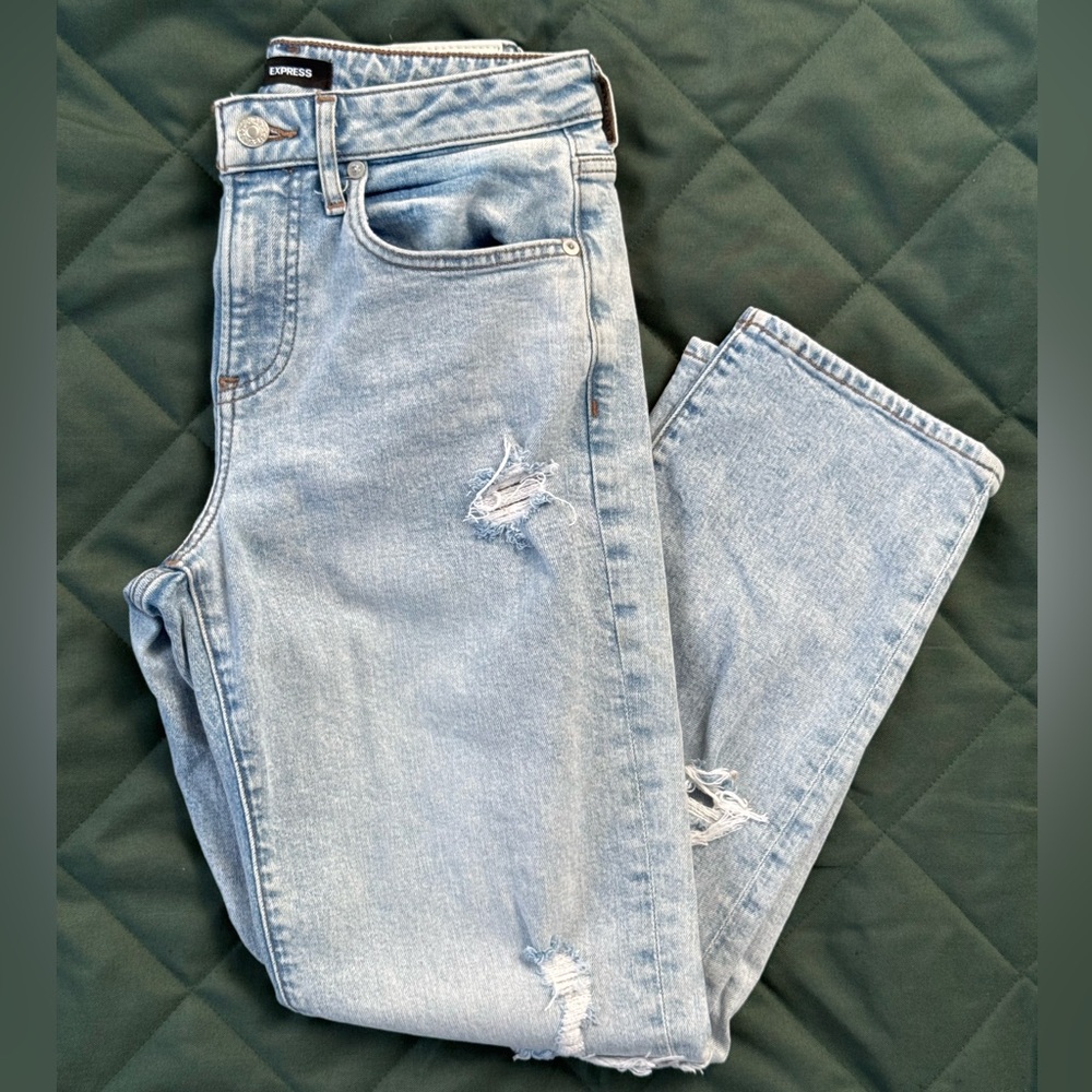Express Light Wash Distressed Boyfriend Midrise Denim